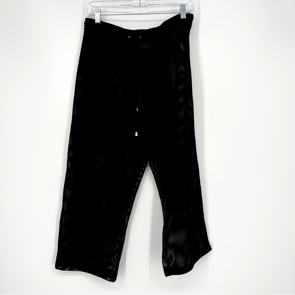 Westbound Beach Black Crochet Swim Coverup Pants Pullon Adjustabe Waist Sz M